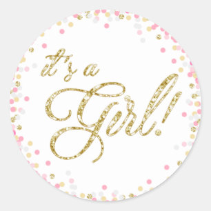 Girl baby shower Pink Mint Gold Favor Tag Confetti