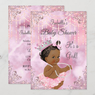 Girl Baby shower Pink Pearl African American Kaart