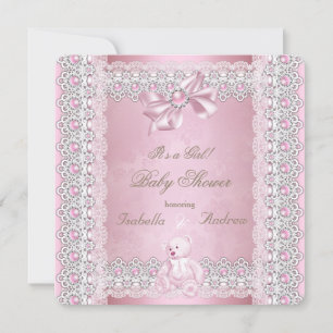 Girl Baby shower Pink Pearl Bow Lace Damask Kaart