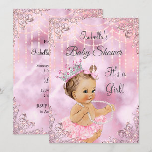 Girl Baby shower Pink Pearl Brunette Kaart
