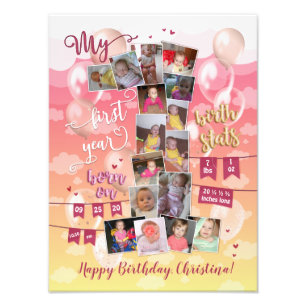 Girl Baby's Keepomwille First Year Cute Photo Coll Foto Afdruk