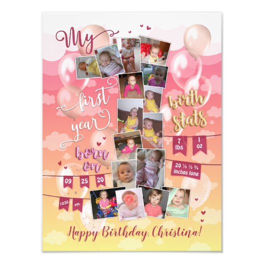 Girl Baby's Keepomwille First Year Cute Photo Coll Foto Afdruk (Voorkant)