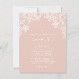 Girl Baptism Invitation Pink Lace Kaart