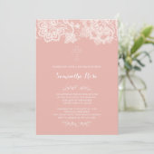Girl Baptism Invitation Pink Lace Kaart (Staand voorkant)
