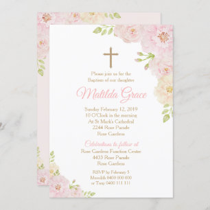 Girl Baptism Invitation Roos Baptisme Invitation Kaart