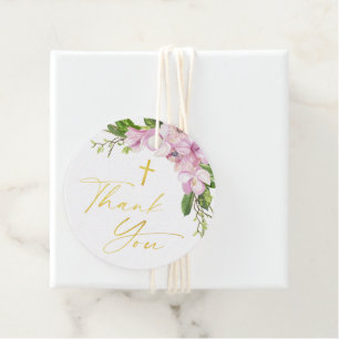 Girl Baptism Pink Flowers en Gross Bedankt Bedankjes Labels