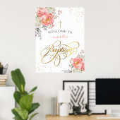 Girl Baptism Welcome Floral Poster (Thuiskantoor)