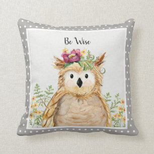 Girl Be Wise Forest Owl Waterverf Woodland Animal Kussen