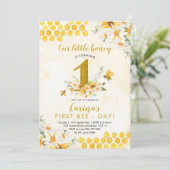 Girl Bee First Birthday Invitation Kaart (Staand voorkant)
