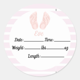 Girl Birth Stat, Roze Baby shower Ronde Sticker