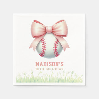 Girl Birthday Personalized Pink Baseball Bow Servet