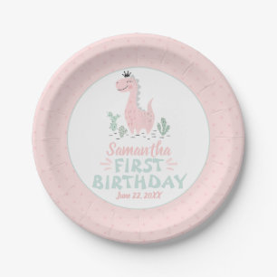 Girl Birthday Waterverf Pink & Turquoise Dinosaur Papieren Bordje