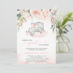 Girl Blush Elephant Baby shower Invitation Kaart