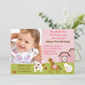 Girl Boerderij Animal Custom Photo Birthday Invita Kaart (Staand voorkant)