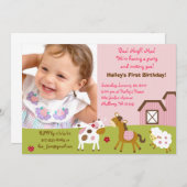Girl Boerderij Animal Custom Photo Birthday Invita Kaart (Voorkant / Achterkant)