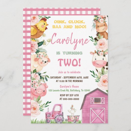 Girl Boerderij-verjaardagsuitnodiging Kaart (Voorkant / Achterkant)