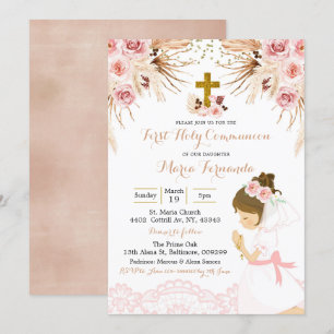 Girl Boho Pampas Floral eerste communiqué Uitnodig Kaart