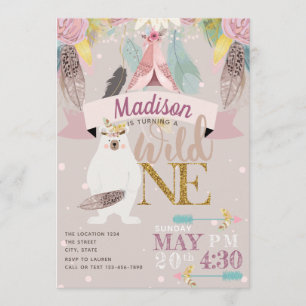Girl Boho Wild One First Birthday Kaart