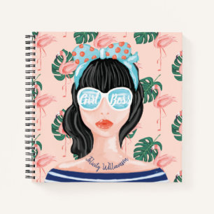 Girl Boss   Beach Beauty Retro Tropical Flamingo Notitieboek