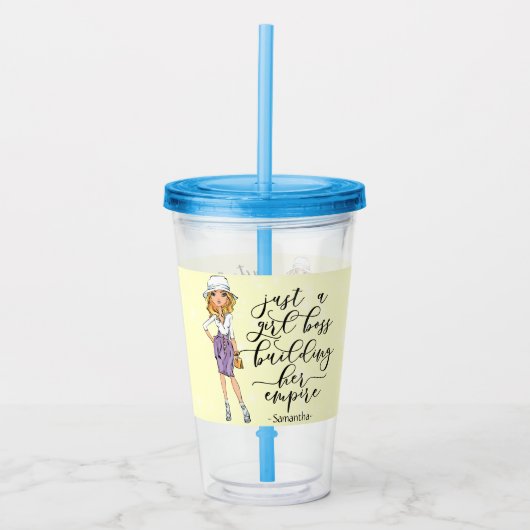 Girl Boss | Blonde Lady Glass | Geel Acryl Drinkbeker (Voorkant)