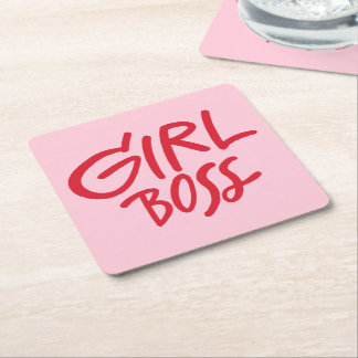 Girl Boss Bold Typography Red & Pink Feminine Vierkante Kartonnen Onderzetter