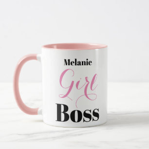 Girl Boss Elegante Script Roze Zwart Persoonlijk Mok