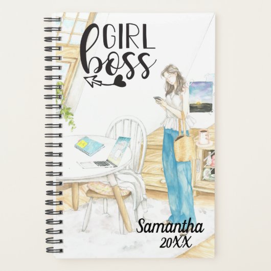 Girl Boss kantoor Monogram Naam Gepersonaliseerd Planner (Voorkant)