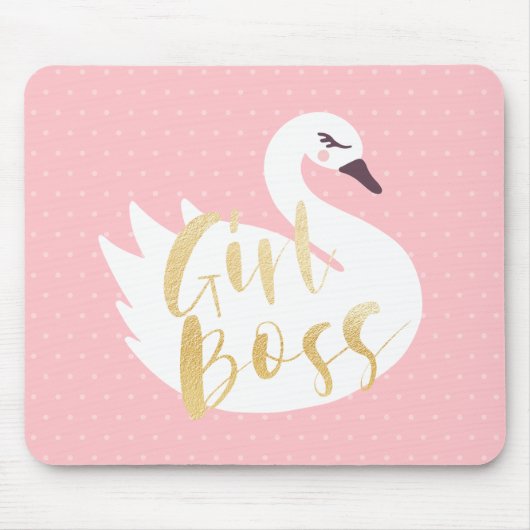 Girl Boss | Meisjes White Swan & Polka Dot Muismat (Voorkant)
