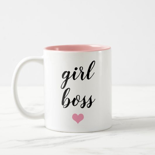 Girl Boss roze elegante typografie Tweekleurige Koffiemok (Links)
