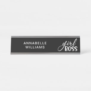 Girl Boss Trendy Chic Black en White Typography Bureau Naambordje