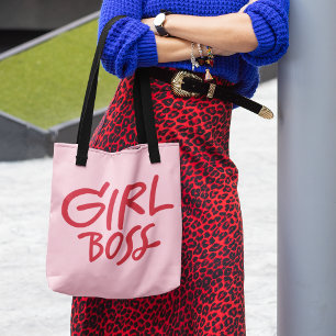 Girl Boss Vetgedrukte Typografie Rood & Roze Vrouw Draagtas