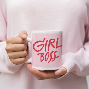 Girl Boss Vetgedrukte Typografie Rood & Roze Vrouw Koffiemok