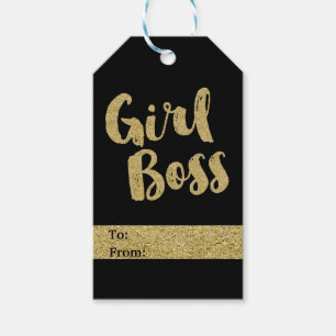 Girl Boss Zwart & Goud Moderne Glamour Chique Cadeaulabel