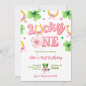 Girl Bow Glitter Lucky One St Patrick 1st Birthday Kaart (Voorkant)