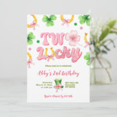 Girl Bow Glitter Two Lucky St Patrick 2nd Birthday Kaart (Staand voorkant)