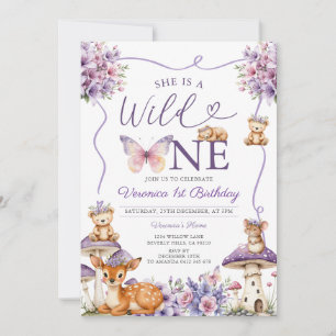 Girl Bow Paarse Herten Woodland Wild One Birthday Kaart