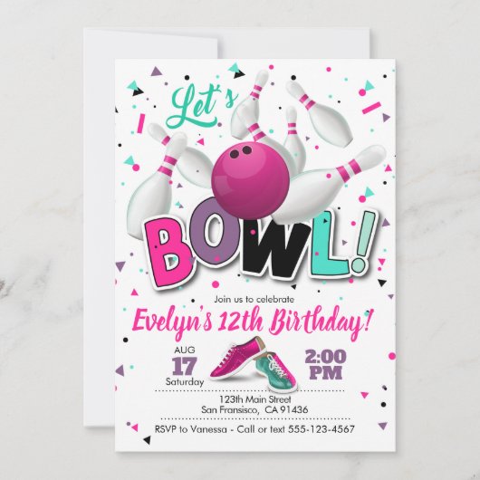 Girl Bowling Party Uitnodiging voor Bowling Party (Voorkant)