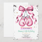 Girl boxing theme party invitation (Devant / Derrière)