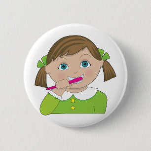 Girl Brushing Teeth Ronde Button 5,7 Cm
