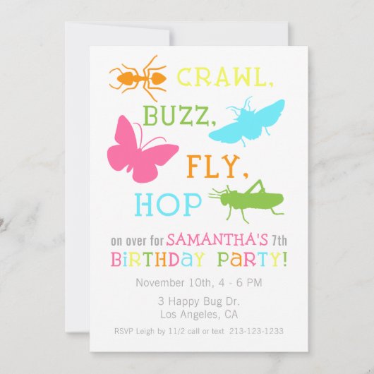 Girl Bug Insect verjaardagsfeestje uitnodiging (Voorkant)