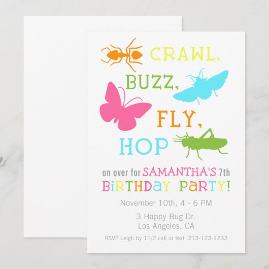 Girl Bug Insect verjaardagsfeestje uitnodiging (Voorkant / Achterkant)