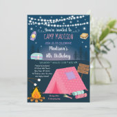 Girl Camping S'mores Sleepover Invitation Annivers (Debout devant)