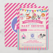 Girl Carnival Circus Animals Baby shower Invite Kaart (Voorkant / Achterkant)