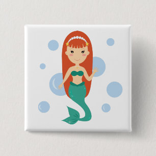 Girl cartoon mermaid prinses vierkante button 5,1 cm