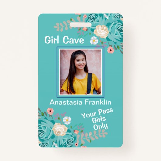 Girl Cave Fun Child Pass Photo Personalizid Badge (Voorkant)