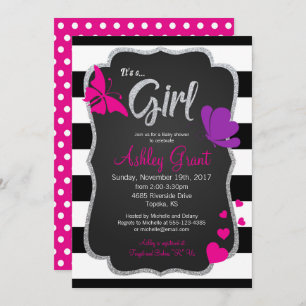 Girl Chalkboard Butterfly Baby shower Invitation Kaart