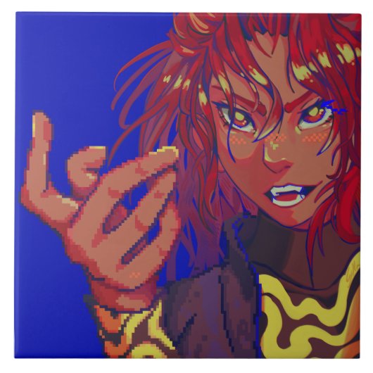 Girl changing pixelart tegeltje (Voorkant)