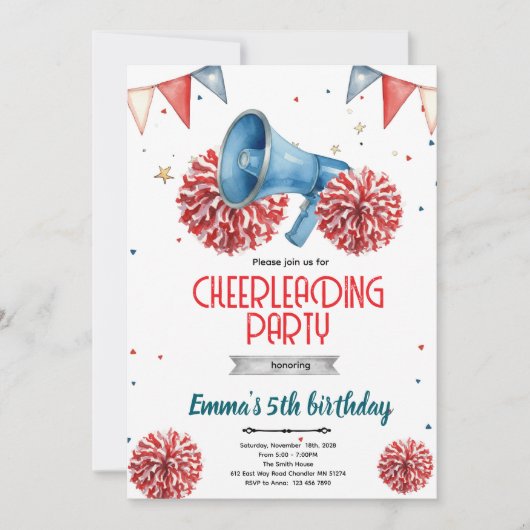 Girl Cheerleader party Invitation  (Devant)