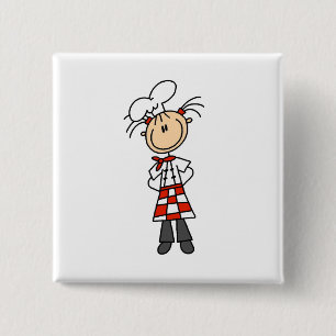 Girl Chef Stick Figuur Buttonnen Vierkante Button 5,1 Cm