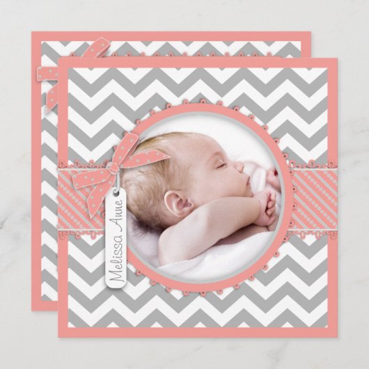 Girl Chevron Faire-part de naissance d'impression  (Devant / Derrière)